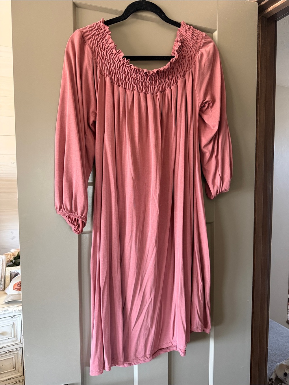 Sun & Shadow Long Sleeve Smocked Yoke Dress in Dusty Rose